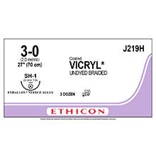 ETHICON Suture, Coated VICRYL, Taper Point, SH-1, 18", Size 3-0. MFID: J219H