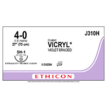 ETHICON Suture, Coated VICRYL, Taper Point, SH-1, 27", Size 4-0. MFID: J310H