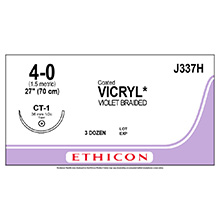 ETHICON Suture, Coated VICRYL, Taper Point, CT-1, 27", Size 4-0. MFID: J337H