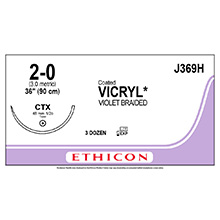 ETHICON Suture, Coated VICRYL, Taper Point, CTX, 36", Size 2-0. MFID: J369H