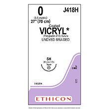 ETHICON Suture, Coated VICRYL, Taper Point, SH, 18", Size 0. MFID: J418H