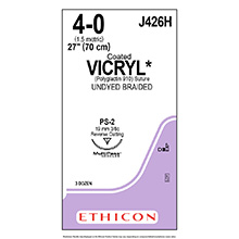 ETHICON Suture, Coated VICRYL, Precision Point - Reverse Cutting, PS-2, 27", Size 4-0. MFID: J426H