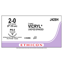 ETHICON Suture, Coated VICRYL, Precision Point - Reverse Cutting, PS-2, 18", Size 2-0. MFID: J428H