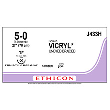 ETHICON Suture, Coated VICRYL, Taper Point, TF, 27", Size 5-0. MFID: J433H