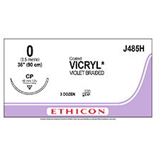 ETHICON Suture, Coated VICRYL, Reverse Cutting, CP, 27", Size 0. MFID: J485H