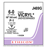 ETHICON Suture, Coated VICRYL, Precision Point - Reverse Cutting, P-1, 18", Size 6-0. MFID: J489G (USA ONLY)