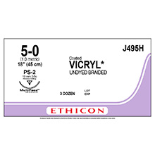 ETHICON Suture, Coated VICRYL, Precision Point - Reverse Cutting, PS-2, 18", Size 5-0. MFID: J495H