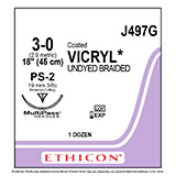 ETHICON Suture, Coated VICRYL, Precision Point - Reverse Cutting, PS-2, 18", Size 3-0. MFID: J497G