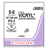 ETHICON Suture, Coated VICRYL, Precision Point - Reverse Cutting, PS-3, 18", Size 5-0. MFID: J500G