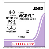 ETHICON Suture, Coated VICRYL, Precision Cosmetic- Conventional Cutting PRIME, PC-3, 18", Size 4-0. MFID: J845G