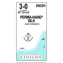 ETHICON Suture, PERMA-HAND, Taper Point, SH, 30", Size 3-0. MFID: K832H