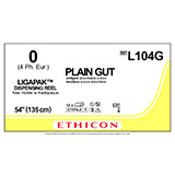 ETHICON Suture, Surgical Gut - Plain, LIGAPAK Dispensing Reel, 54", Size 0. MFID: L104G