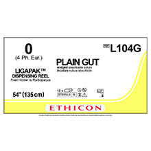 ETHICON Suture, Surgical Gut - Plain, LIGAPAK Dispensing Reel, 54", Size 0. MFID: L104G