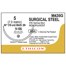 ETHICON Suture, Surgical Stainless Steel, TAPERCUT, V-56, 4-30", Size 5. MFID: M435G