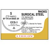 ETHICON Suture, Surgical Stainless Steel, Conventional Cutting - Sternum, CCS-1, 2-30", Size 5. MFID: M436G