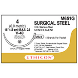 ETHICON Suture, Surgical Stainless Steel, TAPERCUT, V-40, 4-18", Size 4. MFID: M651G