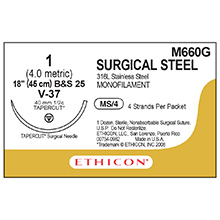 ETHICON Suture, Surgical Stainless Steel, TAPERCUT, V-37, 4-18", Size 1. MFID: M660G