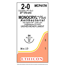 ETHICON Suture, Dental, MONOCRYL Plus, Taper Point, SH, 27", Size 2-0. MFID: MCP417H