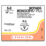 ETHICON Suture, Dental, MONOCRYL Plus, Precision Point - Reverse Cutting, P-3, 18", Size 5-0. MFID: MCP463G