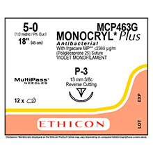 ETHICON Suture, Dental, MONOCRYL Plus, Precision Point - Reverse Cutting, P-3, 18", Size 5-0. MFID: MCP463G