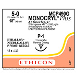 ETHICON Suture, Dental, MONOCRYL Plus, Precision Point - Reverse Cutting, P-1, 18", Size 5-0. MFID: MCP490G