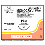 ETHICON Suture, Dental, MONOCRYL Plus, Precision Point - Reverse Cutting, PS-2, 18", Size 5-0. MFID: MCP495G