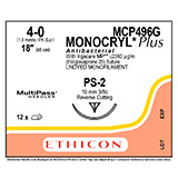 ETHICON Suture, Dental, MONOCRYL Plus, Precision Point - Reverse Cutting, PS-2, 18", Size 4-0. MFID: MCP496G