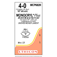 ETHICON Suture, Dental, MONOCRYL Plus, Precision Point - Reverse Cutting, PS-1, 18", Size 4-0. MFID: MCP682H