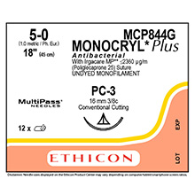 ETHICON Suture, Dental, MONOCRYL Plus, Precision Cosmetic - Conventional Cutting PRIME, PC-3, 18", Size 5-0. MFID: MCP844G