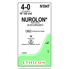 ETHICON Suture, NUROLON, Taper Point, TF, 8-18", Size 4-0, 2 dozens. MFID: N104T