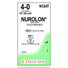 ETHICON Suture, NUROLON, Taper Point, RB-1, 8-18", Size 4-0, 2 dozens. MFID: N124T