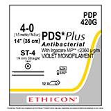 ETHICON Suture, PDS Plus, Endoscopic Needles, ST-4 / ST-4, 14", Size 4-0. MFID: PDP420G