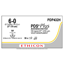 ETHICON Suture, PDS Plus, Taper Point, TF, 27", Size 6-0. MFID: PDP432H