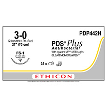 ETHICON Suture, PDS Plus, Reverse Cutting, FS-1, 27", Size 3-0. MFID: PDP442H
