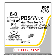 ETHICON Suture, PDS Plus, Precision Point - Reverse Cutting, P-1, 18", Size 6-0. MFID: PDP487G