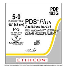 ETHICON Suture, PDS Plus, Precision Point - Reverse Cutting, P-3, 18", Size 5-0. MFID: PDP493G