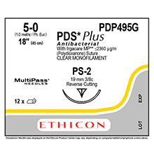 ETHICON Suture, PDS Plus, Precision Point - Reverse Cutting, PS-2, 18", Size 5-0. MFID: PDP495G