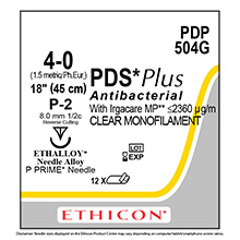ETHICON Suture, PDS Plus, Precision Point - Reverse Cutting, P-2, 18", Size 4-0. MFID: PDP504G