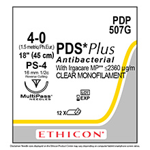 ETHICON Suture, PDS Plus, Precision Point - Reverse Cutting, PS-4, 18", Size 4-0. MFID: PDP507G