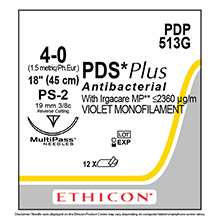 ETHICON Suture, PDS Plus, Precision Point - Reverse Cutting, PS-2, 18", Size 4-0. MFID: PDP513G