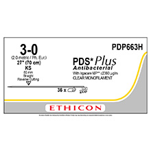 ETHICON Suture, PDS Plus, Straight Cutting Needles, KS, 27", Size 3-0. MFID: PDP663H