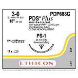 ETHICON Suture, PDS Plus, Precision Point - Reverse Cutting, PS-1, 18", Size 3-0. MFID: PDP683G