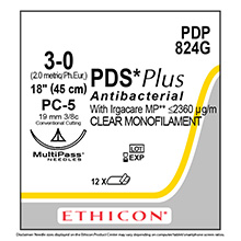 ETHICON Suture, PDS Plus, Precision Cosmetic - Conventional Cutting PRIME, PC-5, 18", Size 3-0. MFID: PDP824G