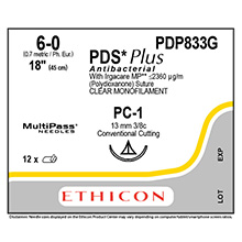 ETHICON Suture, PDS Plus, Precision Cosmetic - Conventional Cutting PRIME, PC-1, 18", Size 6-0. MFID: PDP833G