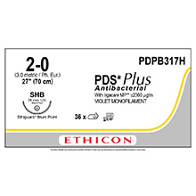 ETHICON Suture, PDS Plus, ETHIGUARD - Blunt Point, SHB, 27", Size 2-0. MFID: PDPB317H