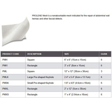 ETHICON PROLENE Mesh, Flat Mesh 3" x 6" (8cm x 15cm). MFID: PMII