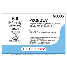 ETHICON Suture, PRONOVA POLY, Size 6-0, 4-24", Blue Monofilament, Needle BV-1 BV-1, Taper Point, 3/8 Circle, 1 dz/bx. MFID: PNM3805