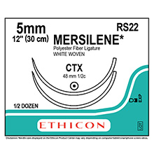 ETHICON Suture, MERSILENE, Taper Point, CTX / CTX, 12", Size 5MM. MFID: RS22