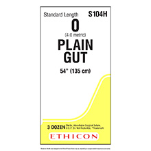 ETHICON Suture, Surgical Gut - Plain, Standard & Short Length Sutures, 54", Size 0. MFID: S104H