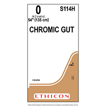 ETHICON Suture, Surgical Gut - Chromic, Standard & Short Length Sutures, 54", Size 0. MFID: S114H